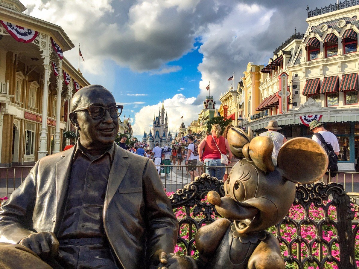 Walt disney and Minnie Mouse bronze statue at Walt Disney World Florida