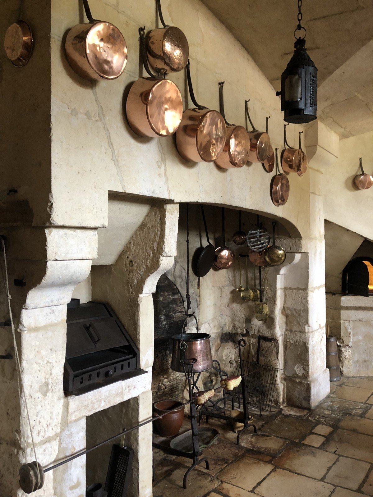 Chateau de Vendeuvre , copper pans in the kitchen