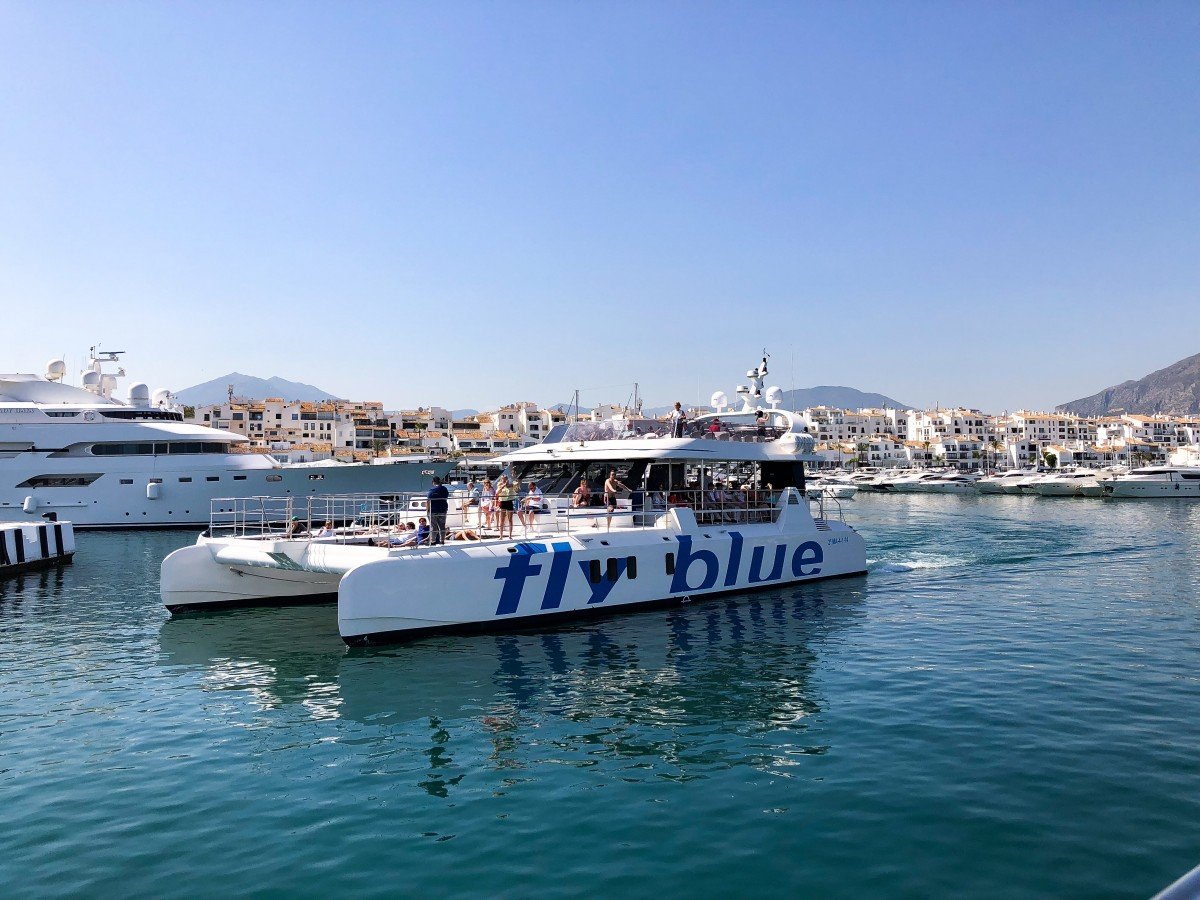  Fly Blue ferry in the post of Puerto Banus on the Puerto Banus to Marbella Boat Trip Fly Blue ferry