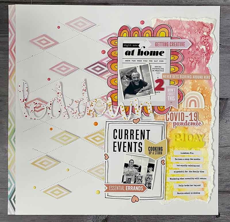 Scrapbooking Lockdown layout with Pink Paislee Paige Taylor Evan's Bloom Papers and 