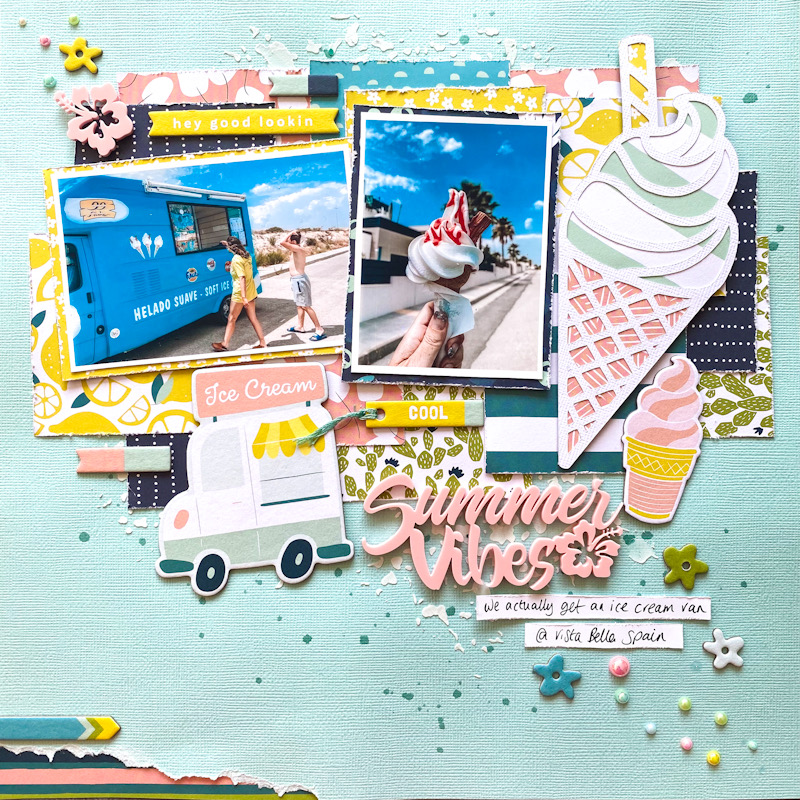 Summer ice cream  cut file page with Bramble Fox Acrylic embellishment, by Donna Vallance