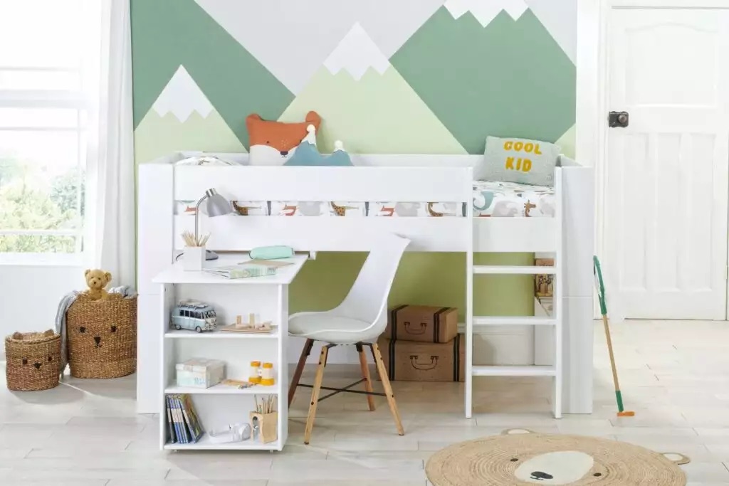 Childs bedroom for work or play with mid sleeper bed