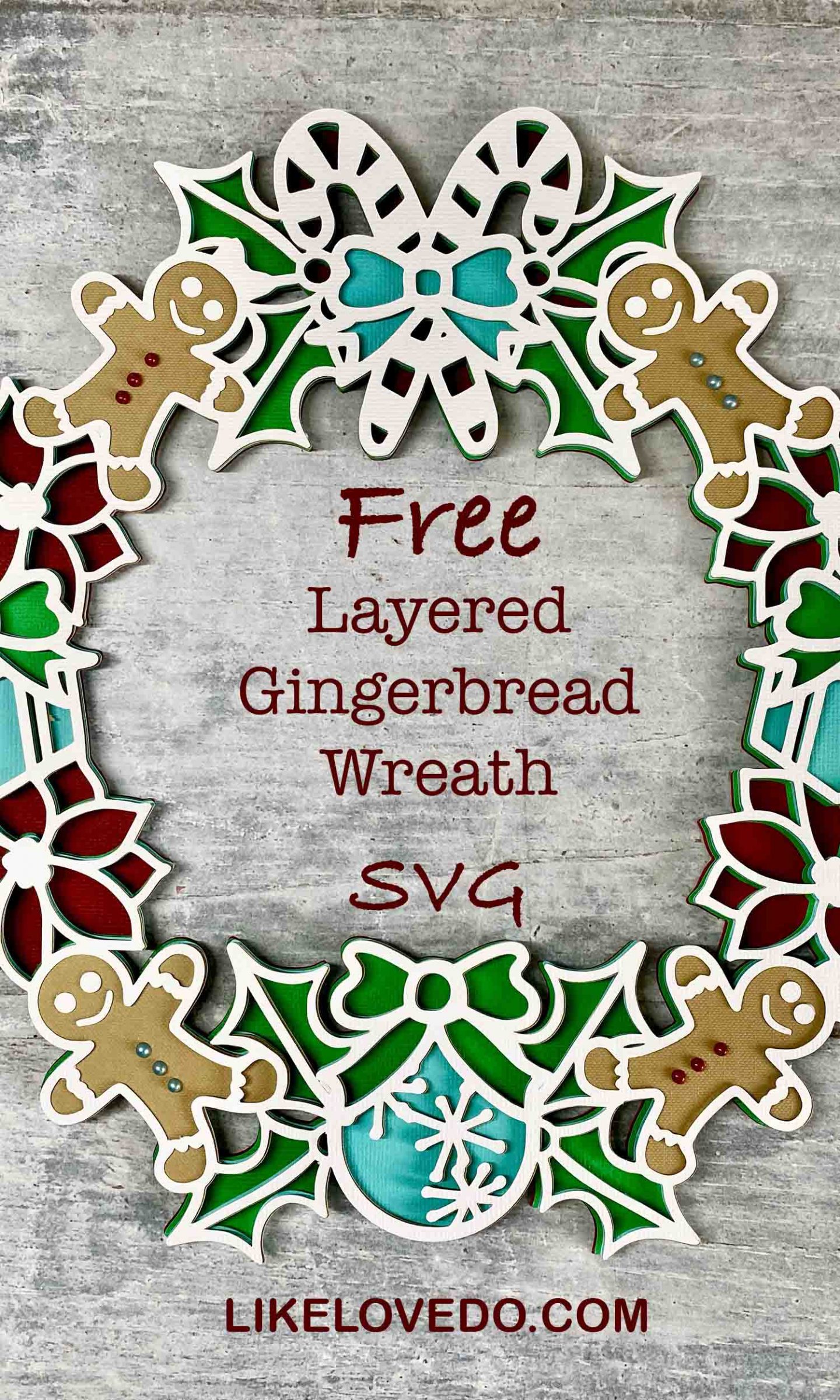 Layered Gingerbread Wreath SVG Image of cut it Gingerbread wreath n 5 colours of card