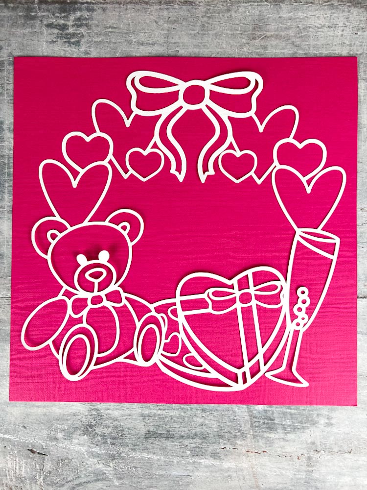 Valentine’s Day teddy and champagne scrapbooking cut file