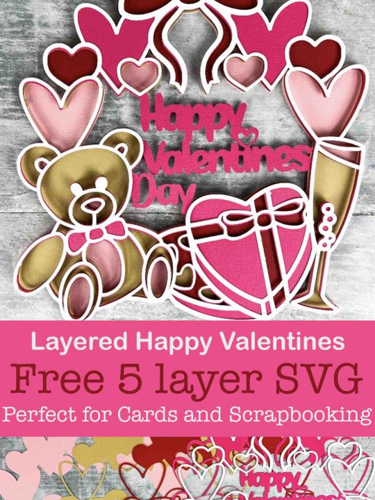 Free Happy Valentine’s Day SVg layered cut file wreath design for scrpabooking