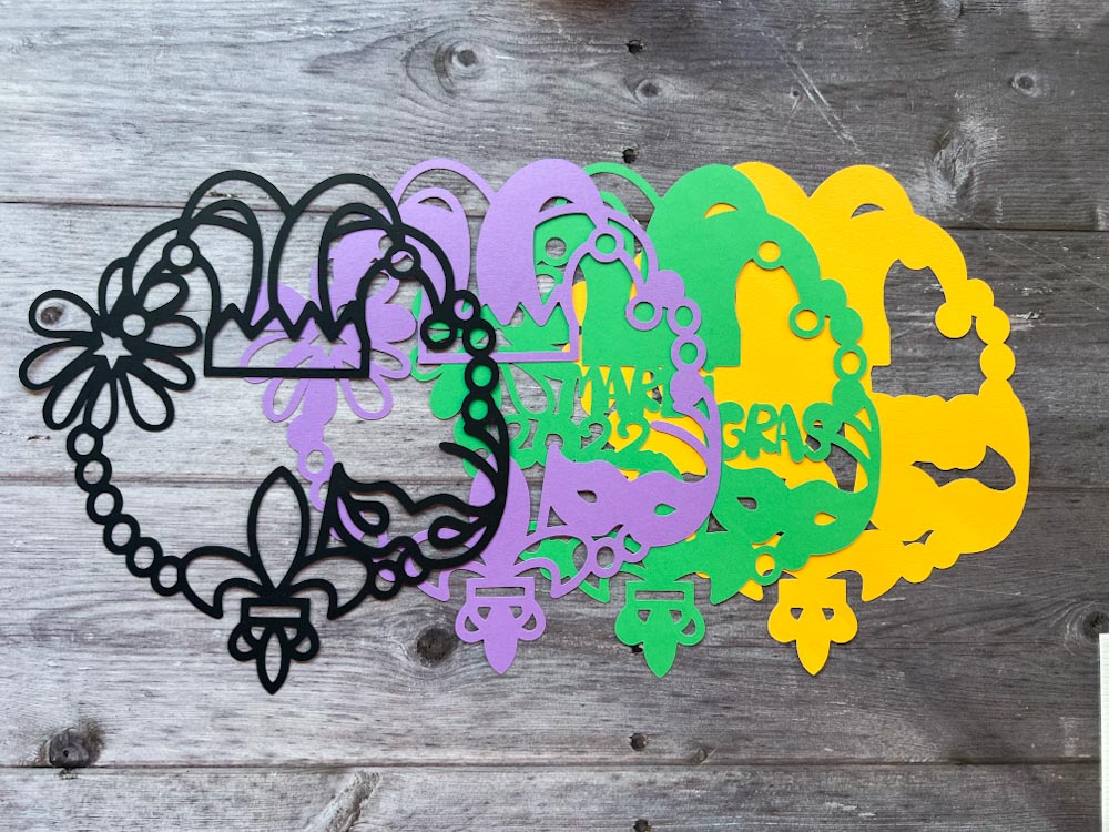 4 layers of Free Layered Mardi Gras wreath SVG for card crafts