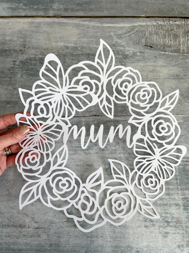 Mum rose and butterfly wreath cut file for scrapbooking