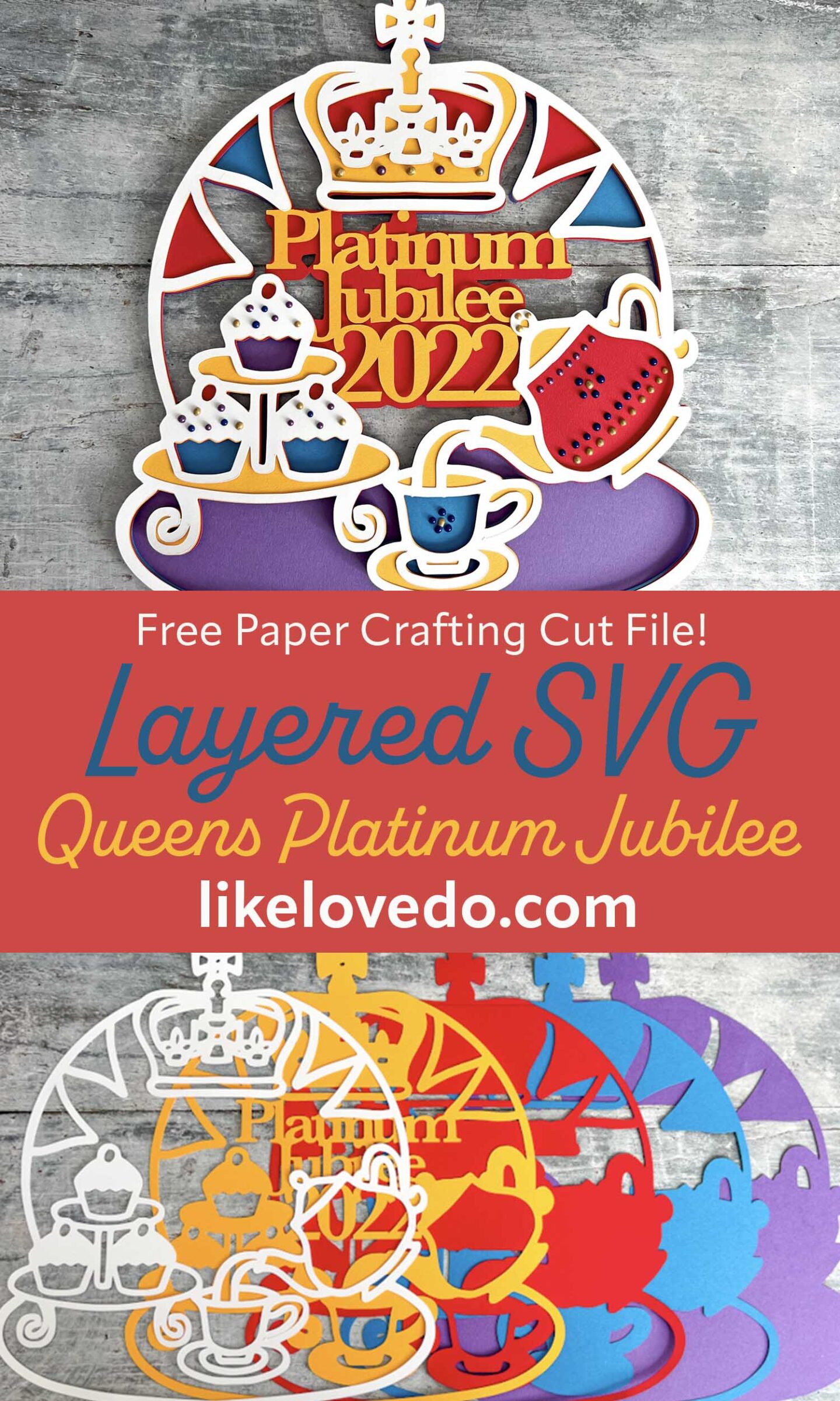 Layered Queens Platinum Jubillee SVG Cutfile for card and papercraft.
