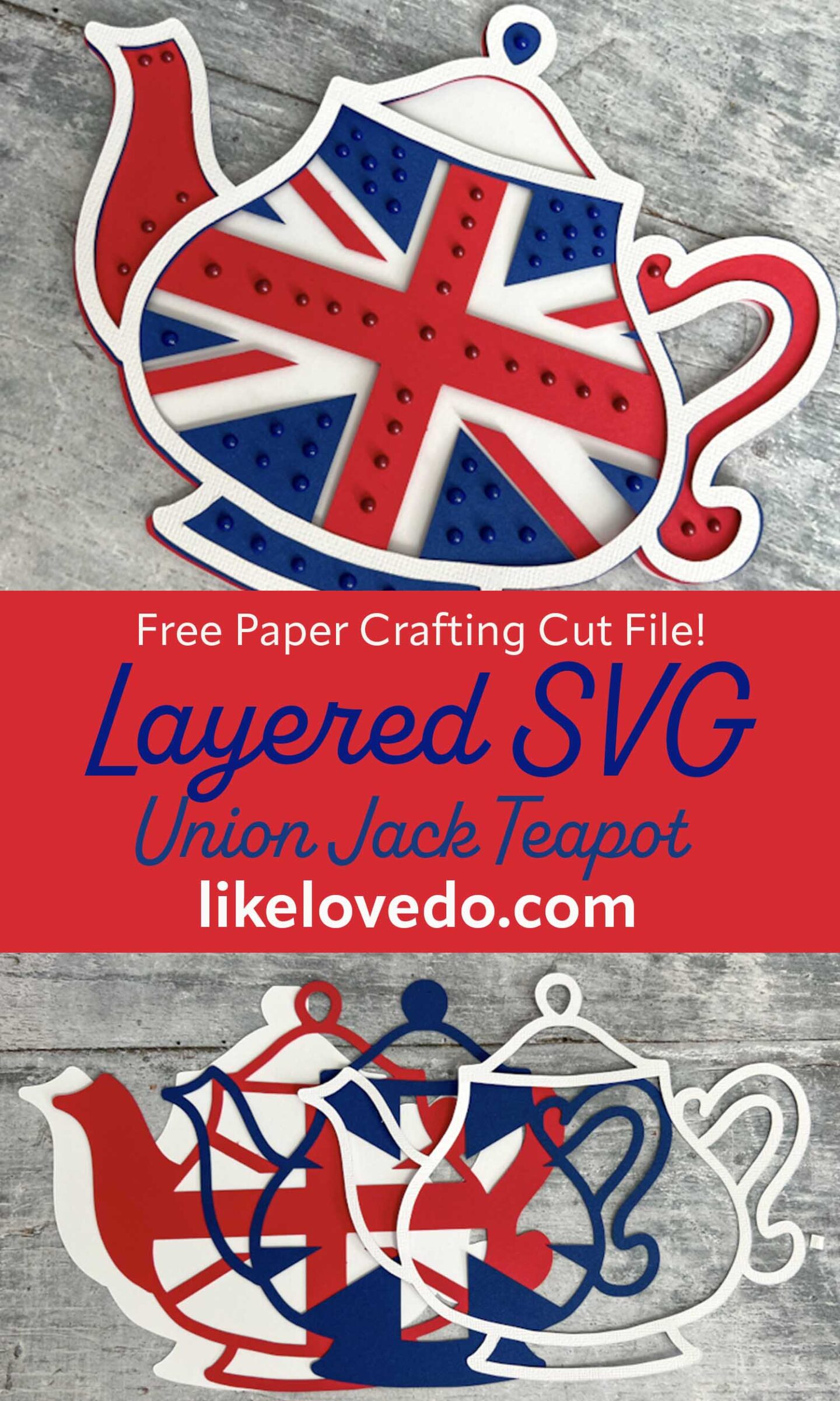 Layered Teapot SVG with Union Jack 3D cut file pin image 