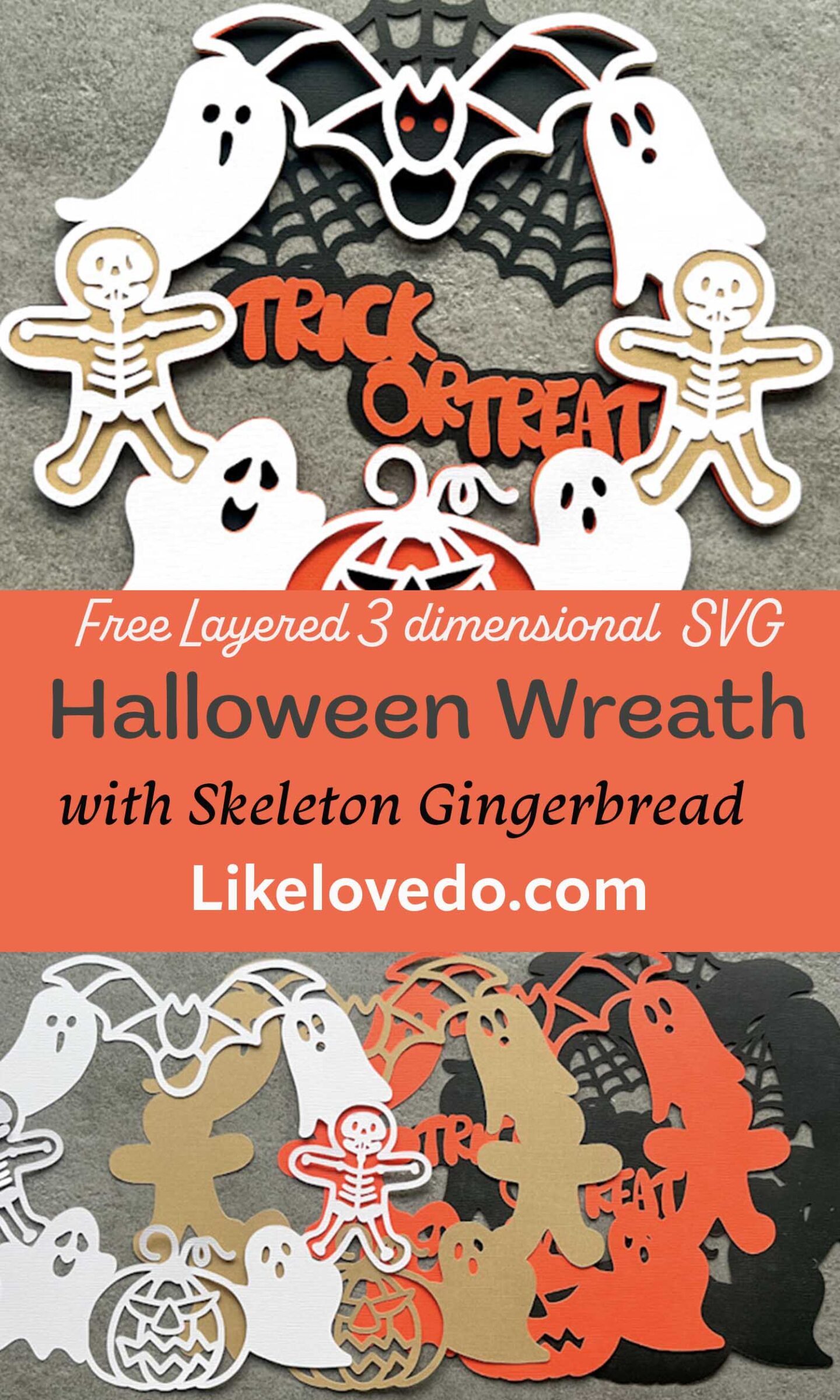 Free Layered Halloween Gingerbread Wreath. In 4 layers with Skeleton Gingerbread men