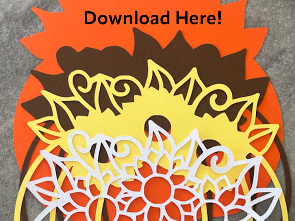 Free 3D Layered Sunflower pumpkin SVG for card crafts and Cricut. 4 layer Huge pumpkin floral paper cut file