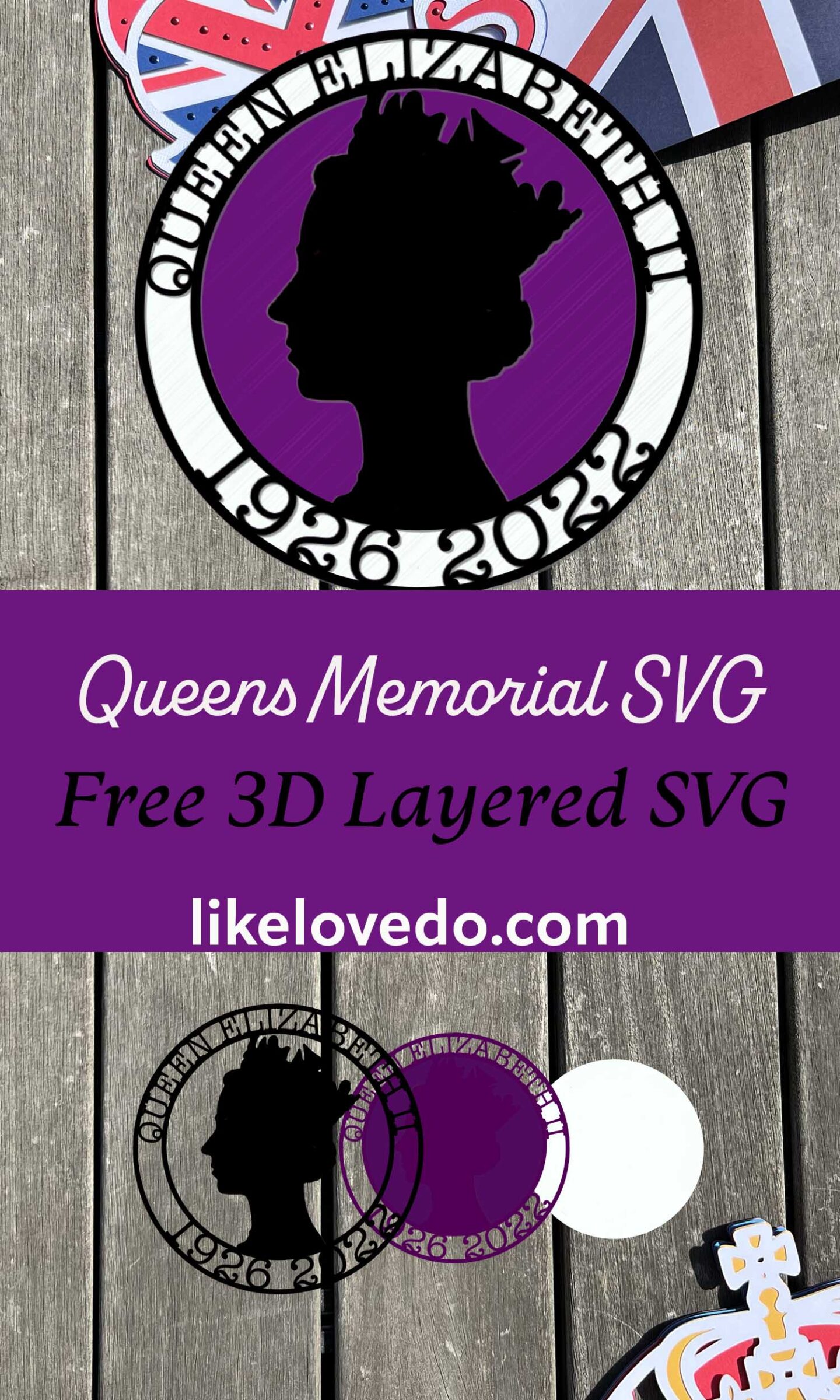 Free layered Queen Elizabeth Memorial SVG