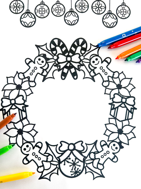 Gingerbread wreath coloring in page