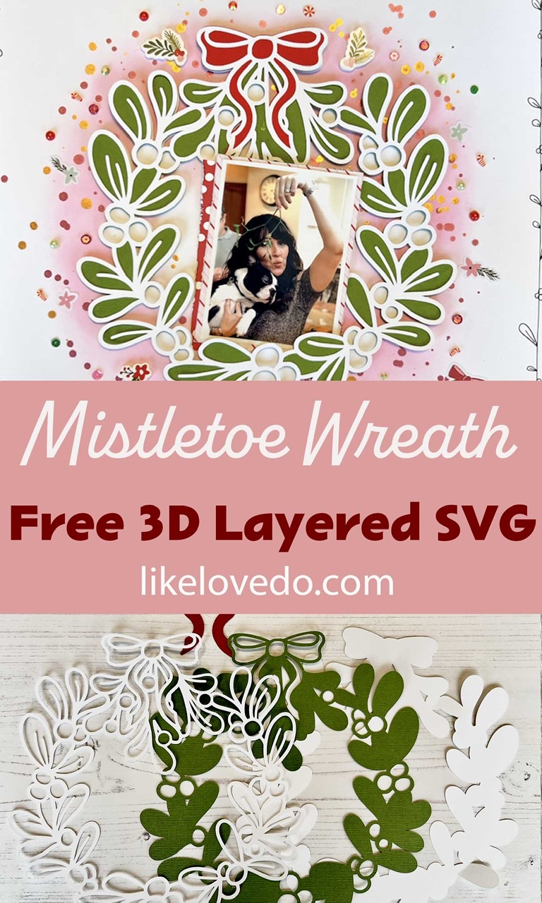 Layered Christmas Mistletoe Wreath SVG Pin image free cut file for scrapbooking and card crafts