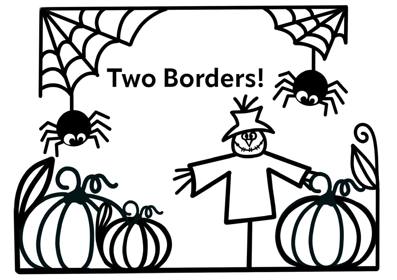 Free Two Halloween cut file borders with scarecrow, pumpkins, spiders and webs. Halloween & Autumn Scarecrow svgs image 