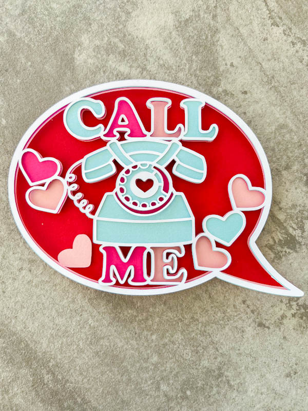 Layered Valentines telephone svg with call me and speech bubble Card svg